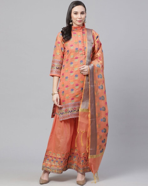 JENNY DESIGNER Women's Banarasi Silk Anarkali Embroidery Blue Kurta/Kurti  with Dupatta Set : Amazon.in: Fashion