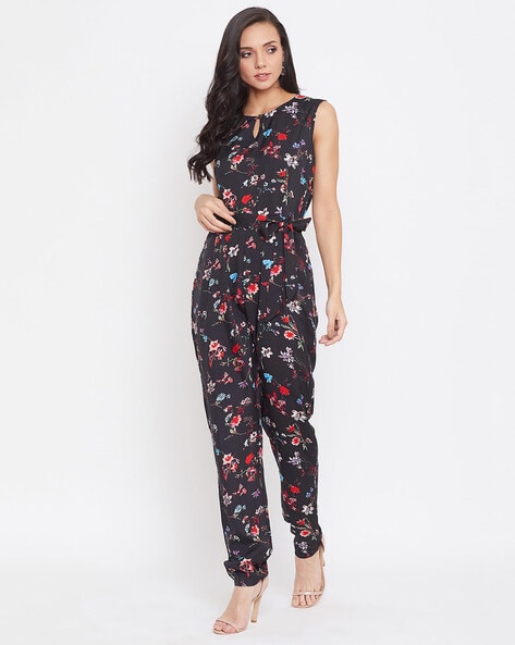 Floral-print jumpsuit with tie - Woman