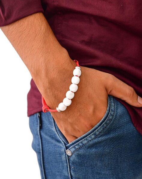 Buy VIPUNJ Premium Quality Adjustable 8Mm Size Grey Color Plain Moti Pearl  Bead Natural Feng-Shui Healing Crystal Gem Stone Wrist Band Elastic Bracelet  For Men & Women | Beaded Bracelets Online at