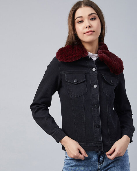 Bdg Melanie Faux Fur Denim Jacket In Black, Women's At Urban Outfitters |  ModeSens