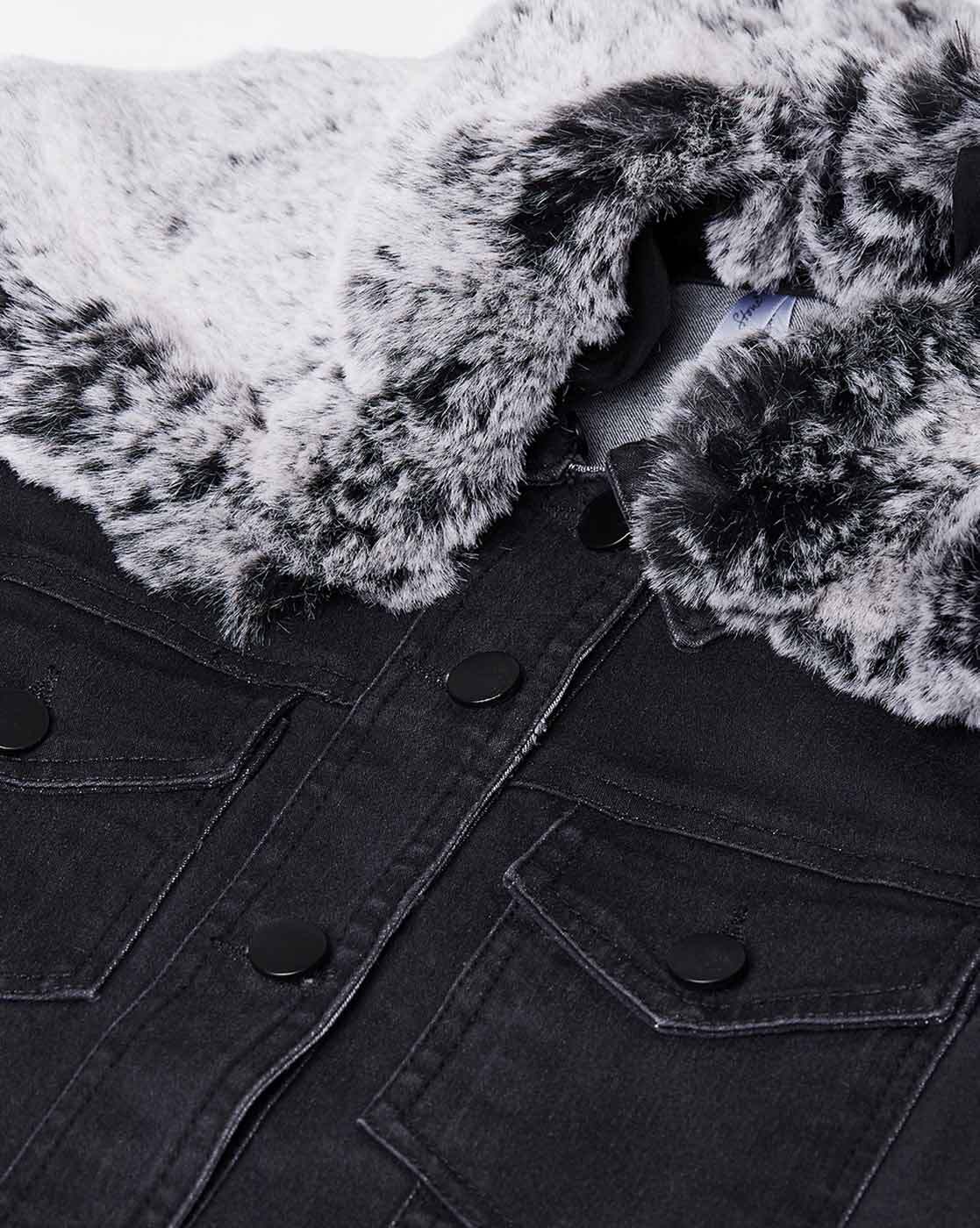 Parisian Faux Fur Trim Denim Jacket In Black | ModeSens