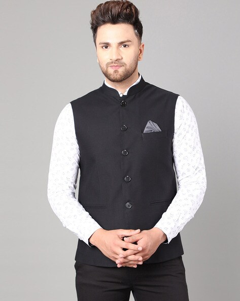 black waistcoat with black shirt