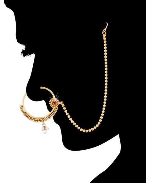 Buy Vighnaharta Golden Moti Pearls Nath Nathiya nose pin Gold Plated Alloy  two Nose Ring for woment[VFJ1242NTH-Press] at Amazon.in