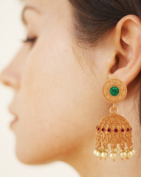 Traditional Ensemble Gold Jhumka Earrings