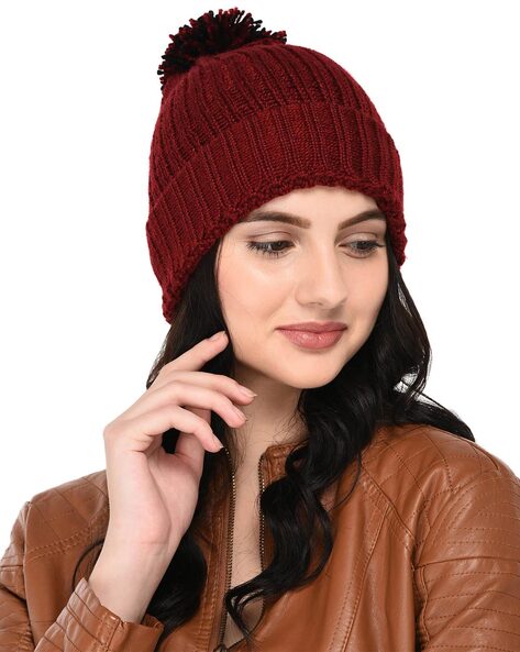 maroon woolen cap