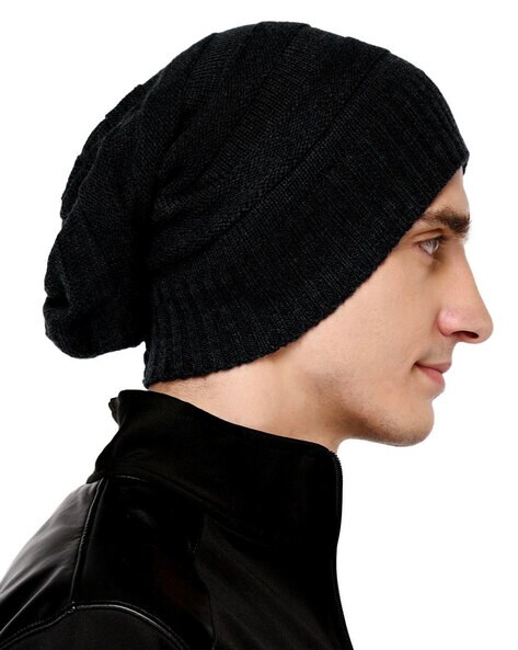 black men's wool beanie hat