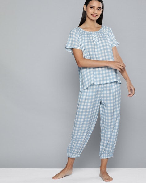 Womens checked best sale pyjama set