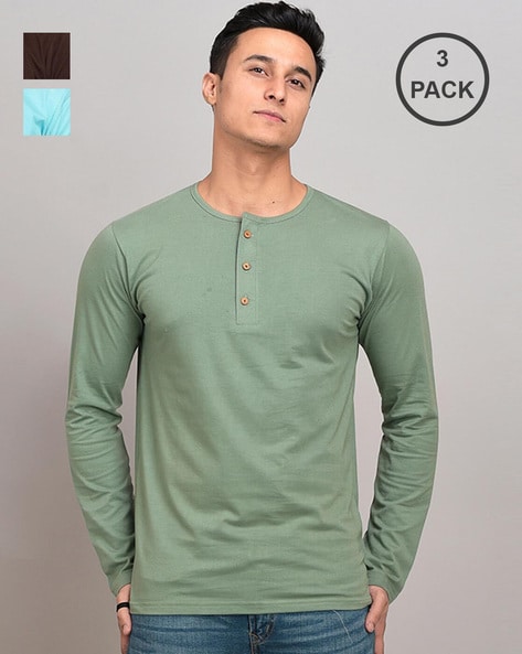 Basic Long Sleeve Henley 3-Pack