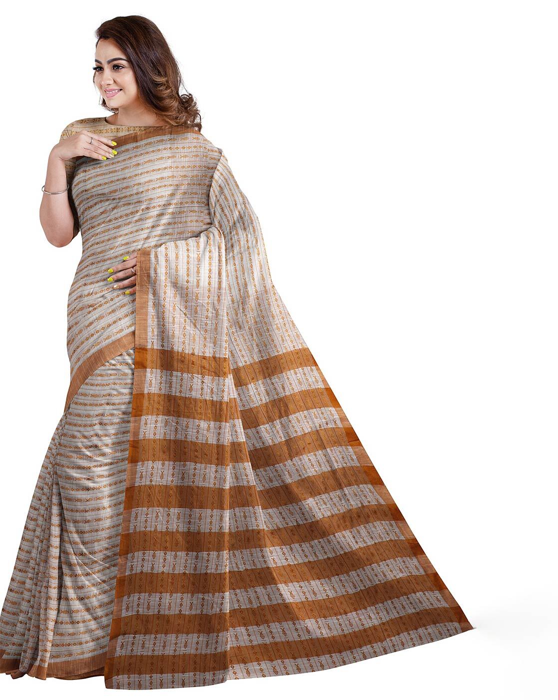 Buy Golde Yellow Black Check Handwoven Dhaniakhali Bengali Tant Cotton Saree  (Without Blouse) Pocham Palli 13940 | www.maanacreation.com