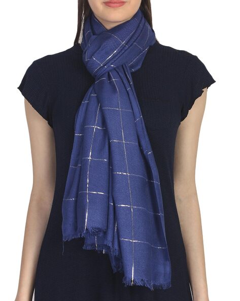 Checked Stole with Frayed Hems Price in India