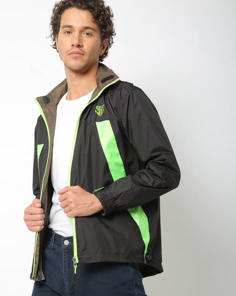 black hooded waterproof jacket