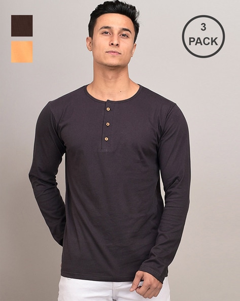 Basic Long Sleeve Henley 3-Pack