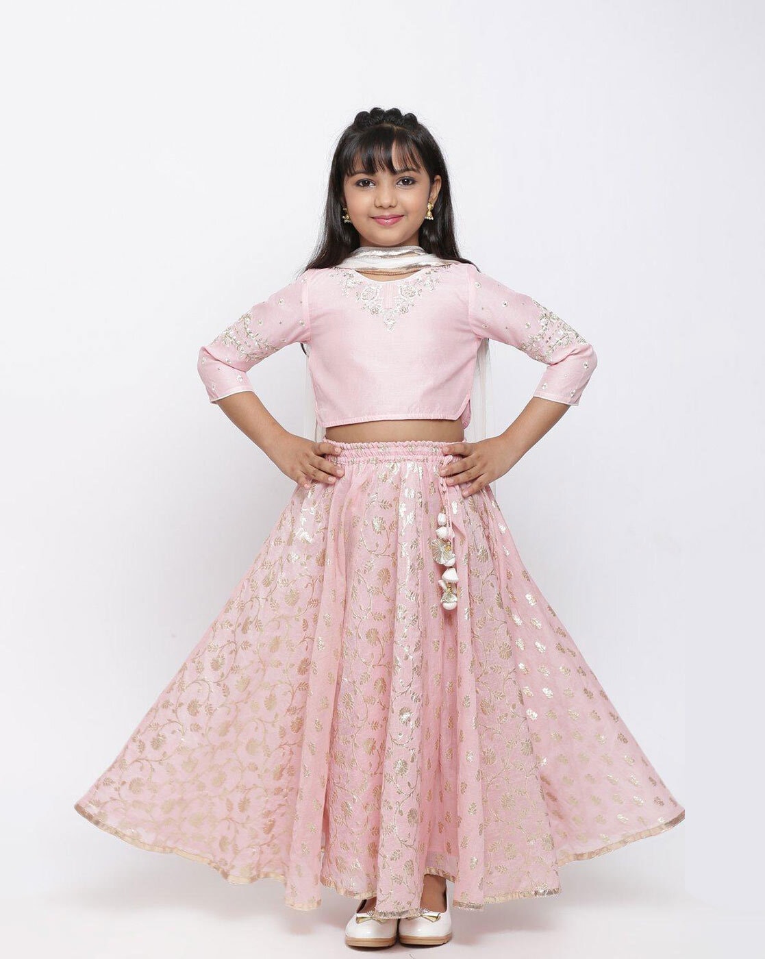 Hopscotch Girls Polyester Ethnic Print Lehenga and Choli Set with Dupatta  in Navy Color For Ages