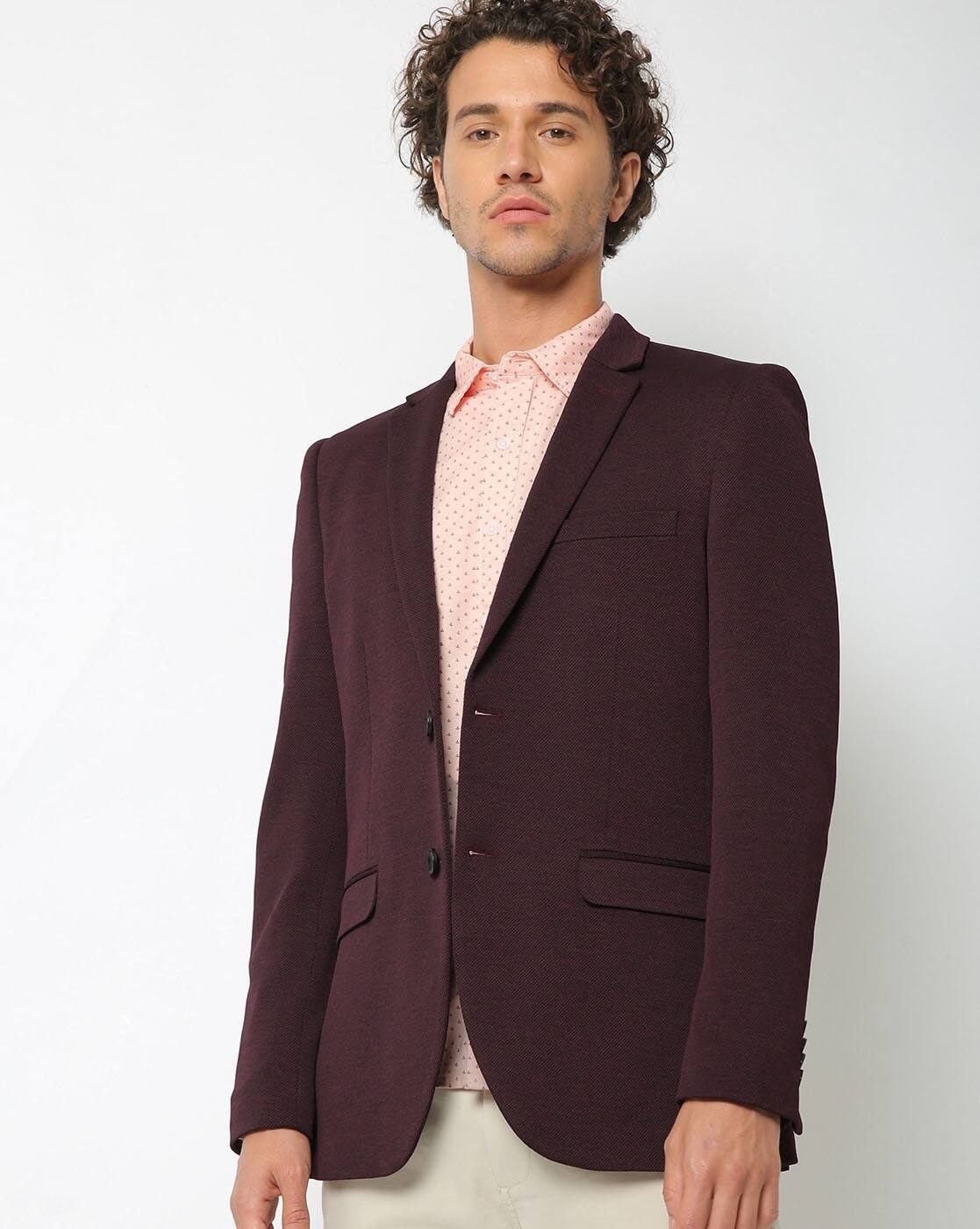 blazer with maroon shirt