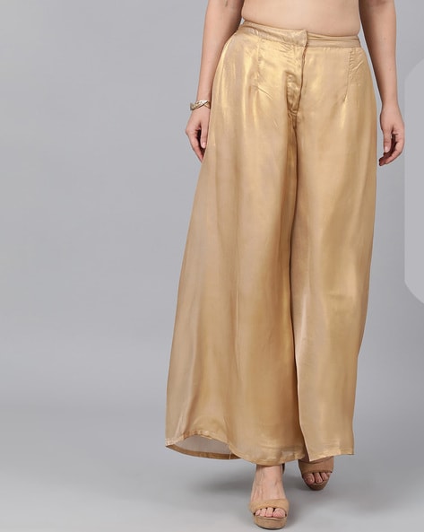 Gold Satin Straight Pants – First Resort by Ramola Bachchan