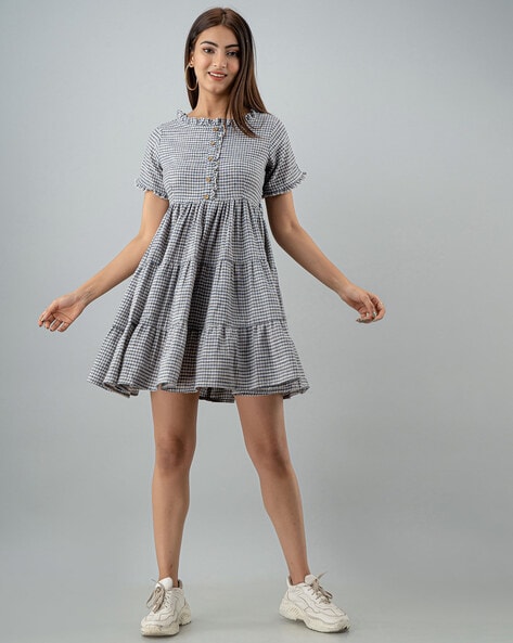 Checked Tiered Dress