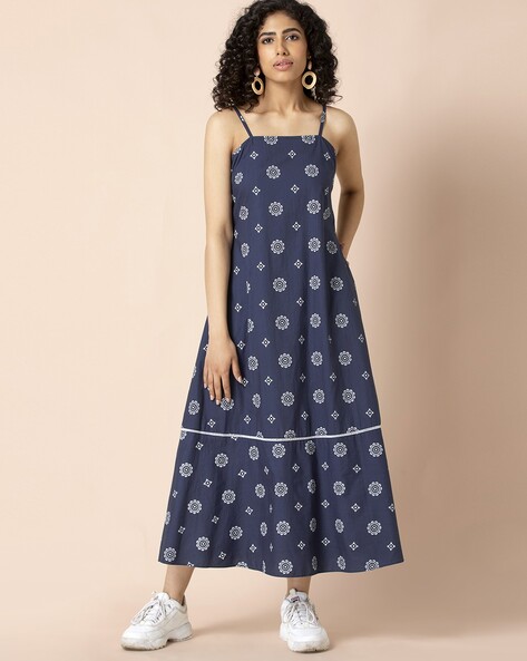 Printed Strappy A line Maxi Dress