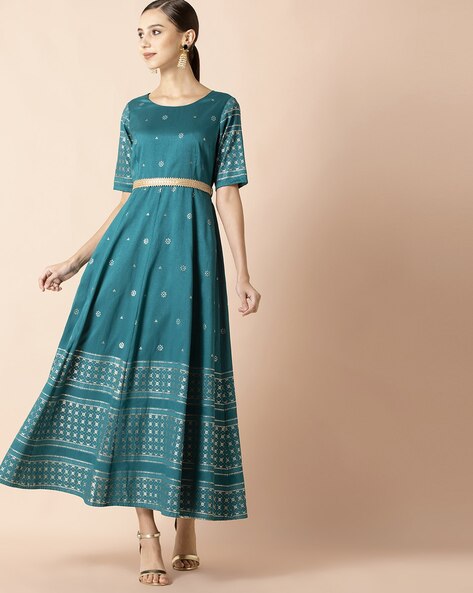 Buy Indya Green Printed Maxi Dress for Women Online @ Tata CLiQ