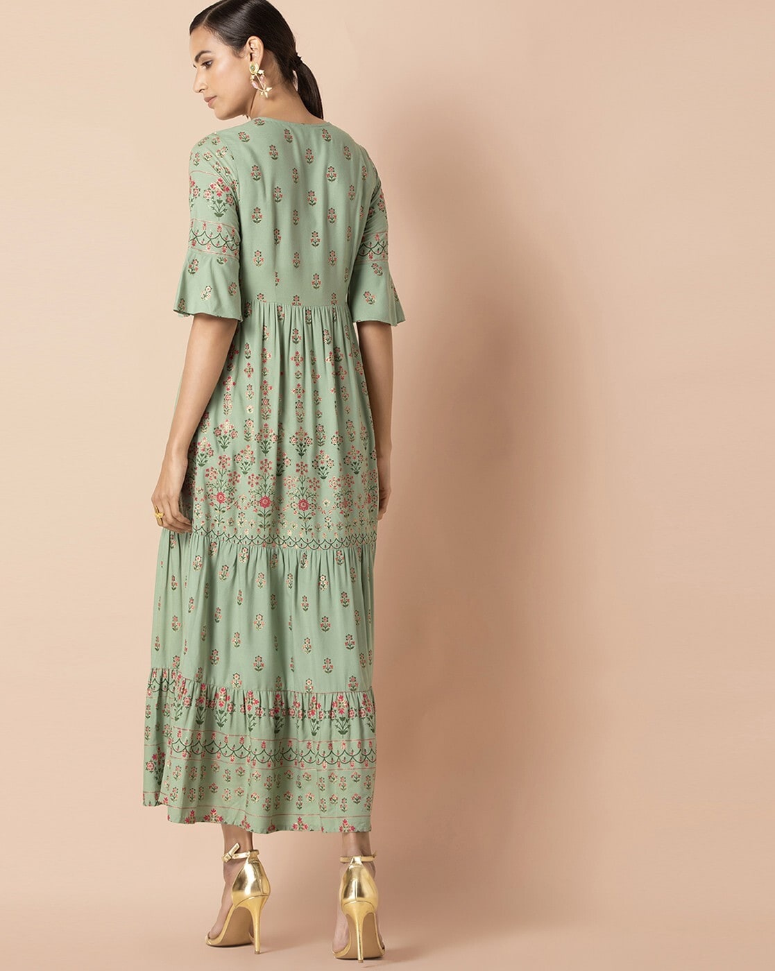 INDYA Green & Blue Ethnic Motifs Ethnic Maxi Dress Price in India, Full  Specifications & Offers | DTashion.com