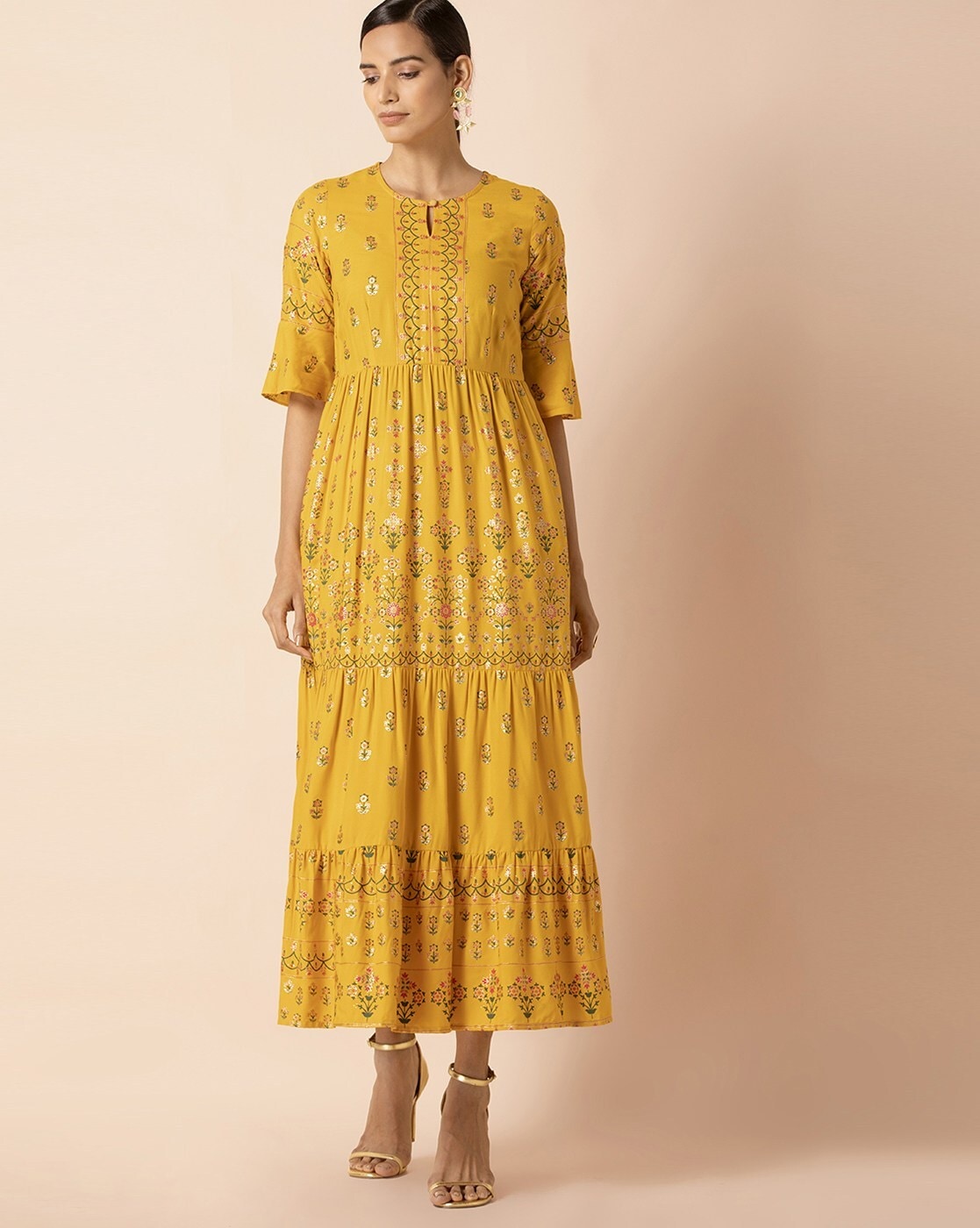 Buy Indya Yellow Embellished Maxi Dress for Women Online @ Tata CLiQ