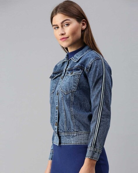 Buy online Fur Embellished Denim Jacket from jackets and blazers and coats  for Women by Showoff for ₹1019 at 68% off | 2024 Limeroad.com
