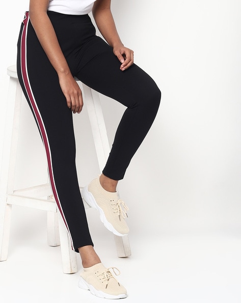 White With Black Stripes Leggings - Buy White With Black Stripes Leggings  online in India