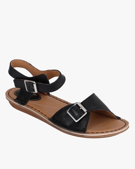 Clarks ladies flat store black sandals