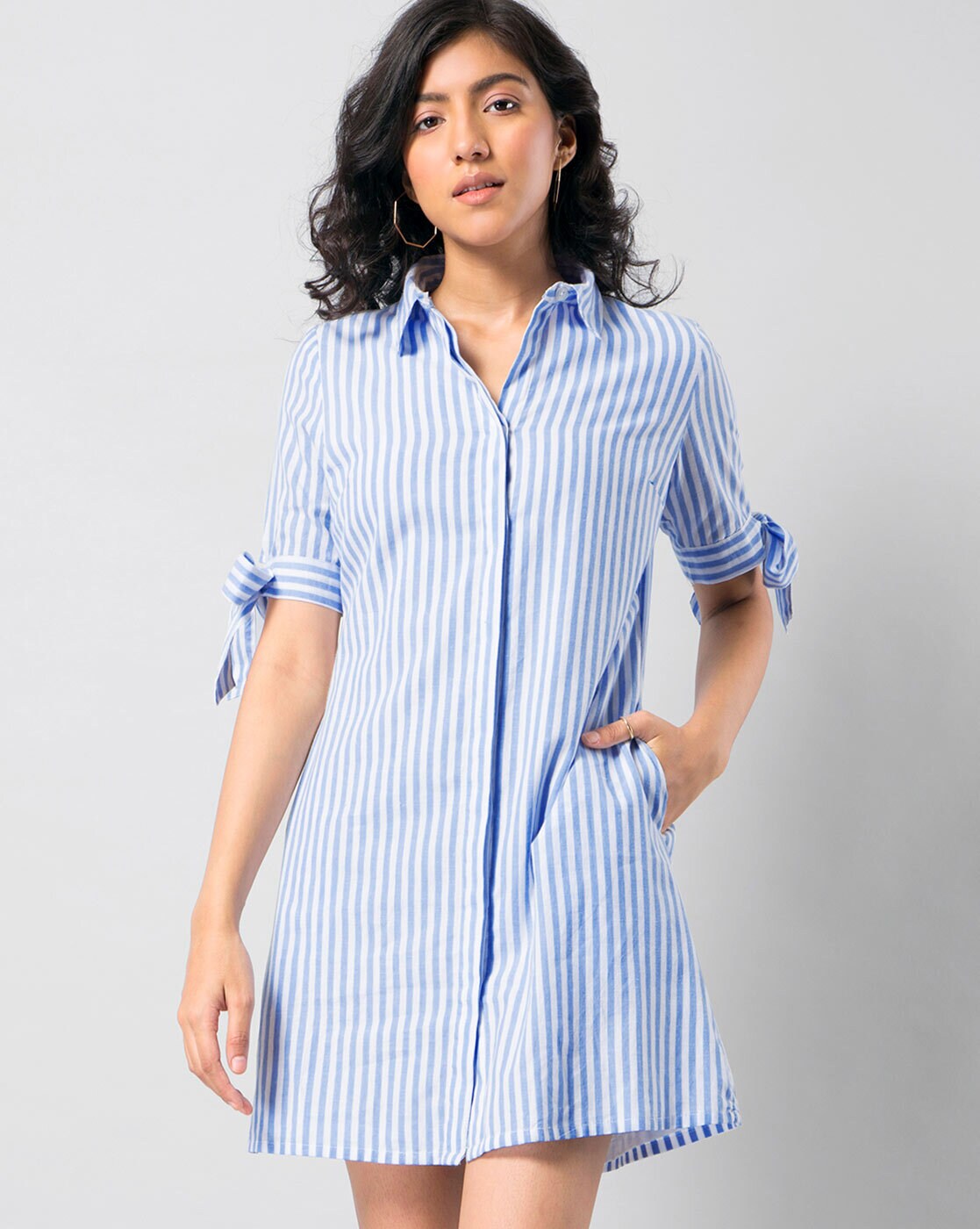 Buy Women Blue & White Striped Shirt Dress Online at desertcartINDIA