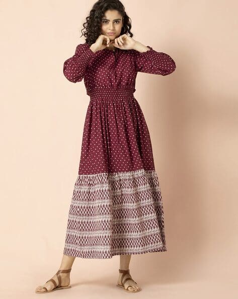 knee length dresses for ladies Indya Orange Printed Maxi Dress main image 1