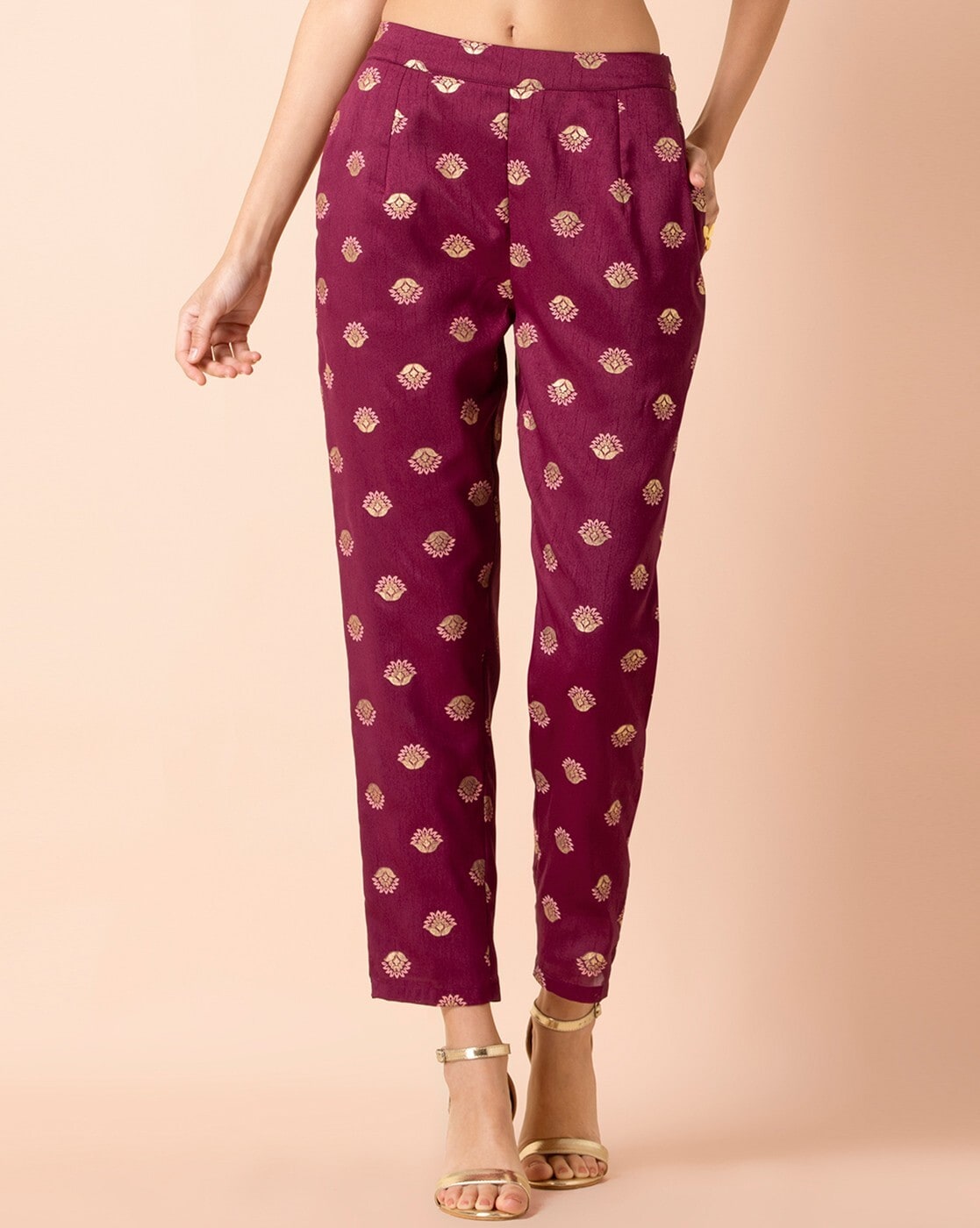 Buy Burgundy Purple Banarasi Brocade Short kurta & Cigarette Pants Set for  Women