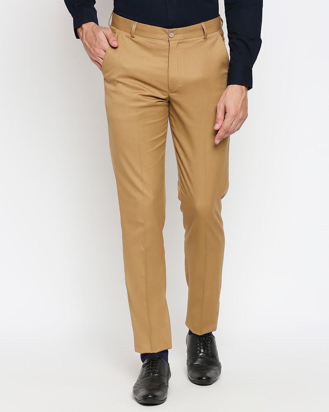 Buy Allen Solly Khaki Cotton Slim Fit Trousers for Mens Online @ Tata CLiQ
