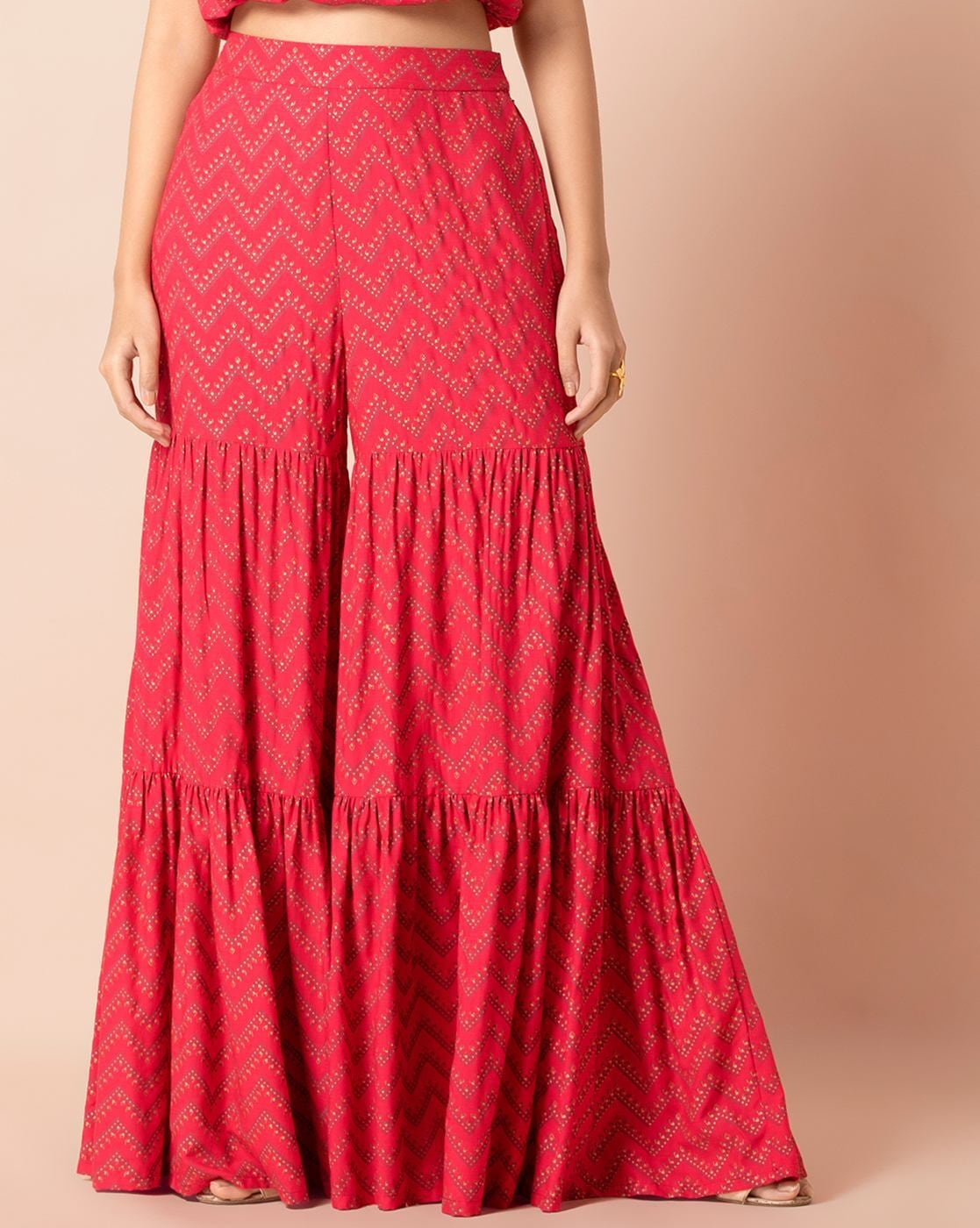 Buy Green Crepe And Georgette Print & Fringe With Gharara Pants For Women  by Rishi & Vibhuti Online at Aza Fashions.