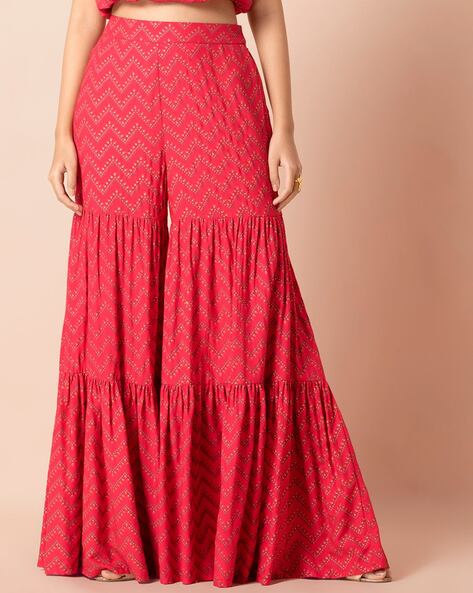 Buy INDYA Maroon Solid Polyester Womens Regular Length Sharara Pants   Shoppers Stop