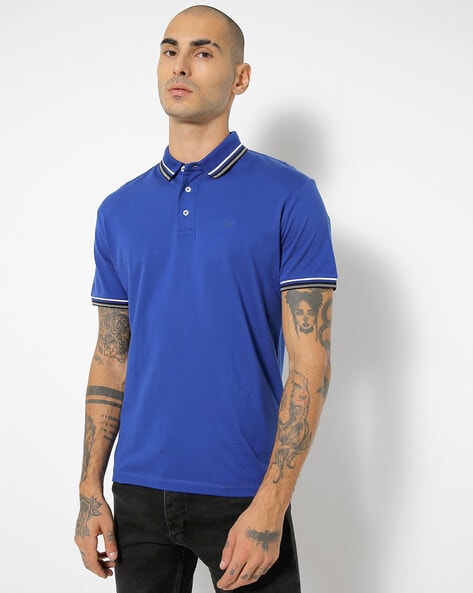 Buy EMPORIO ARMANI Polo T-shirt with Contrast Tipping | Blue Color Men |  AJIO LUXE