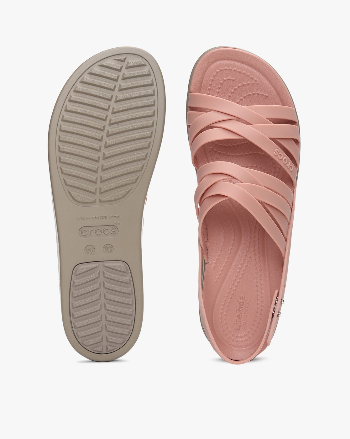 CROCS Cypress IV Brown/Pink Strappy Slip on High Heel Sandal Shoes - Size 7  W