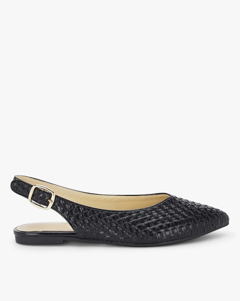 Ceriz Pointed-Toe Basket-Weave Slingback Kitten Heels