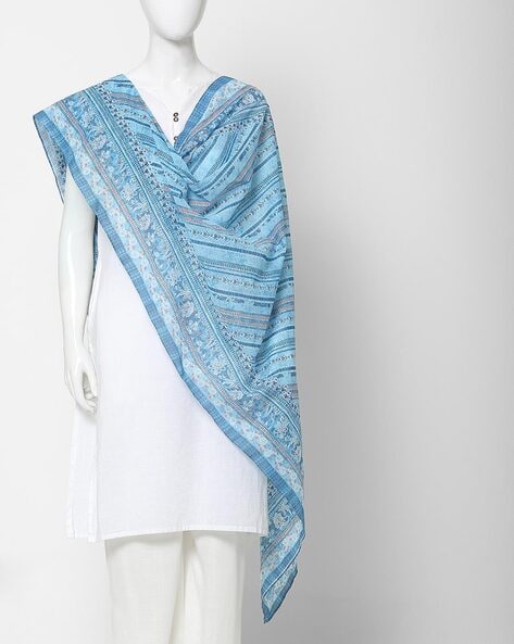 Striped Dupatta with Floral Print Border Price in India
