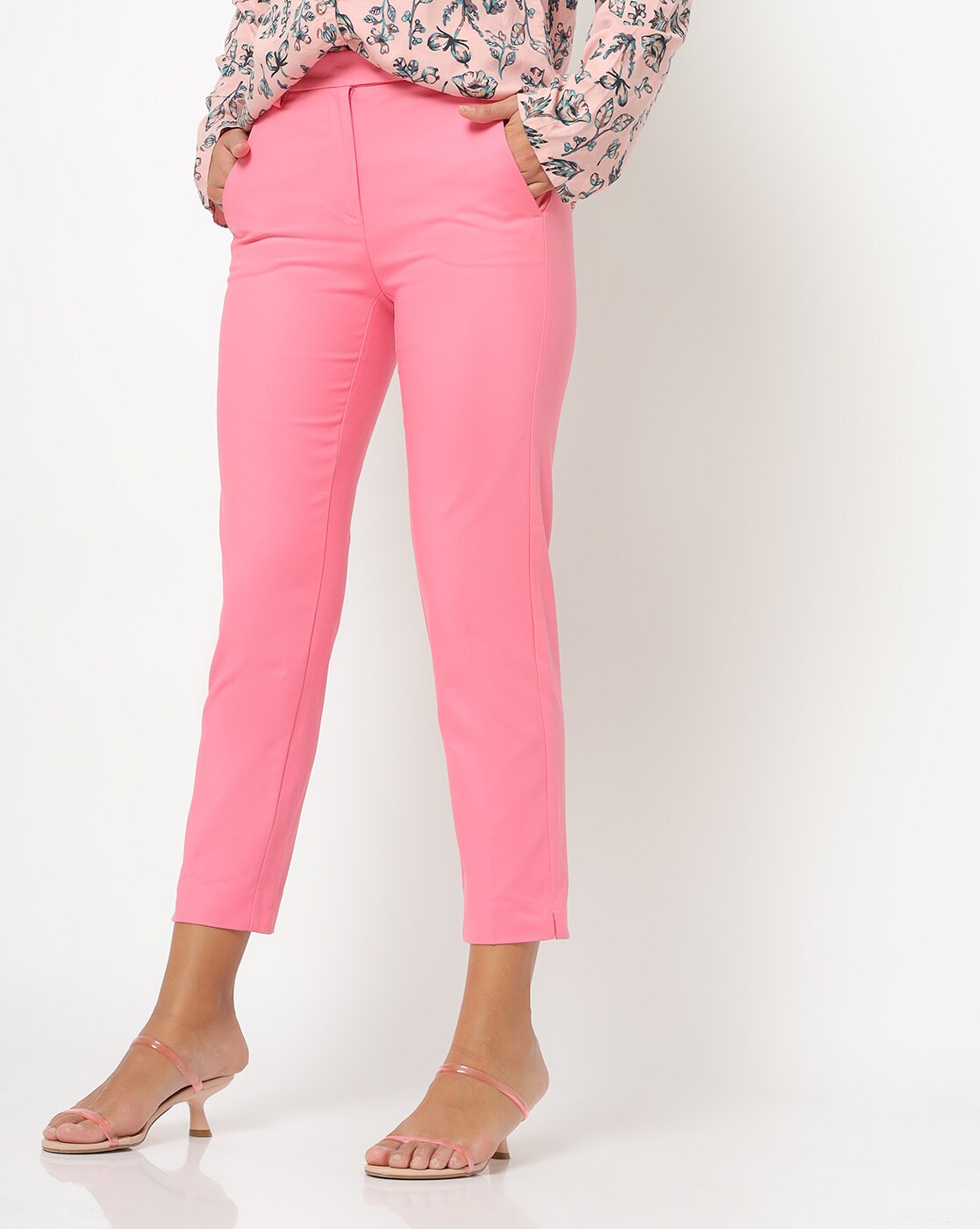 Ribbed flared trousers  Pink  Ladies  HM IN