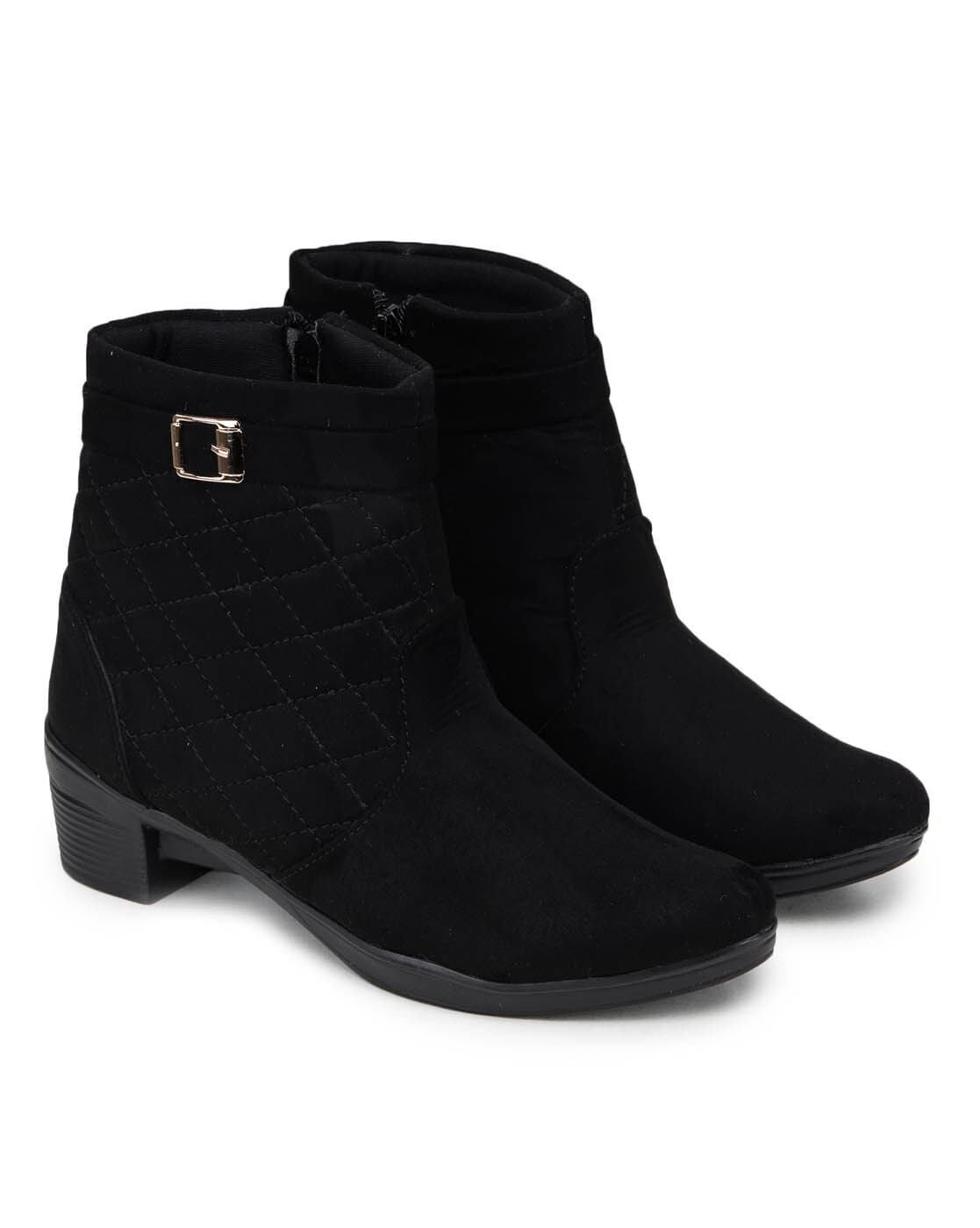 black quilted ankle boots