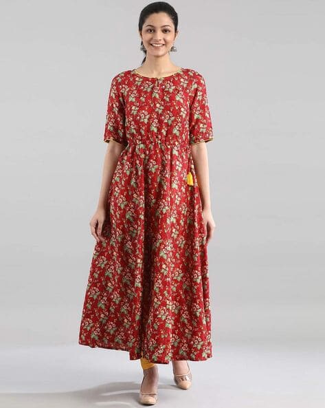 AURELIA Floral Print Ankle-Length Flared Kurta