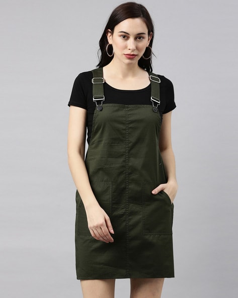 olive pinafore dress