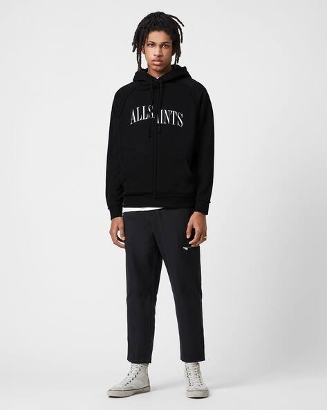 Buy ALL SAINTS Diverge Brand Print Zip-Front Hoodie | Black Color Men |  AJIO LUXE