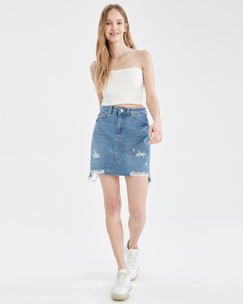 Blue jean distressed outlet skirt