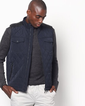 navy blue quilted vest mens