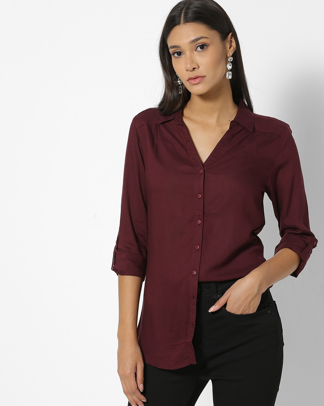 burgundy shirt for womens