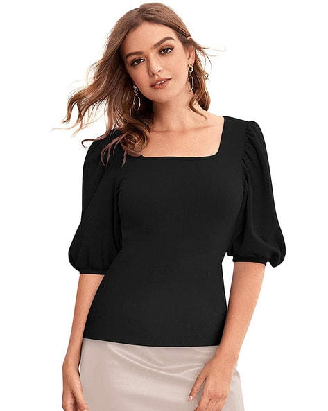 Fitted Top with Puff Sleeves 