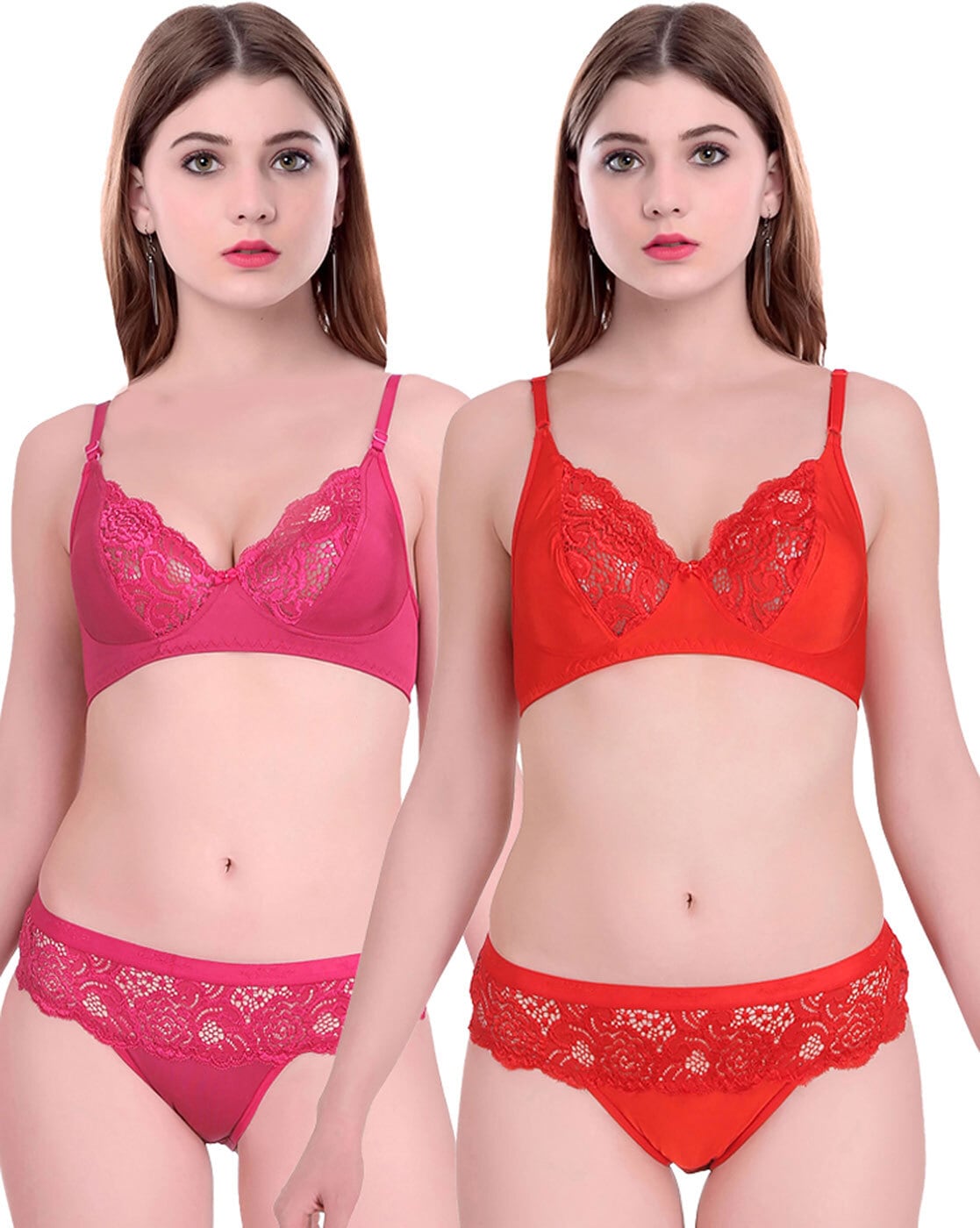 Crazy Transparent Red Pink Bra Panty Sets (Pk Of 2)  Ladies-Girls-Women-Online--India @ Cheap Rates Apparel-Free  Shipping-Cash on Delivery
