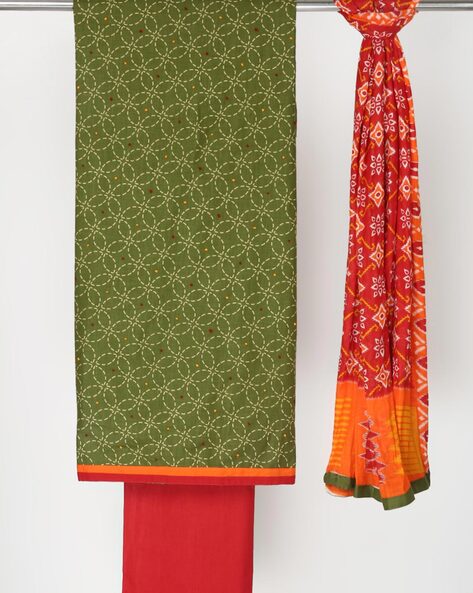 Geometric Print Unstitched Dress Material with Dupatta Price in India