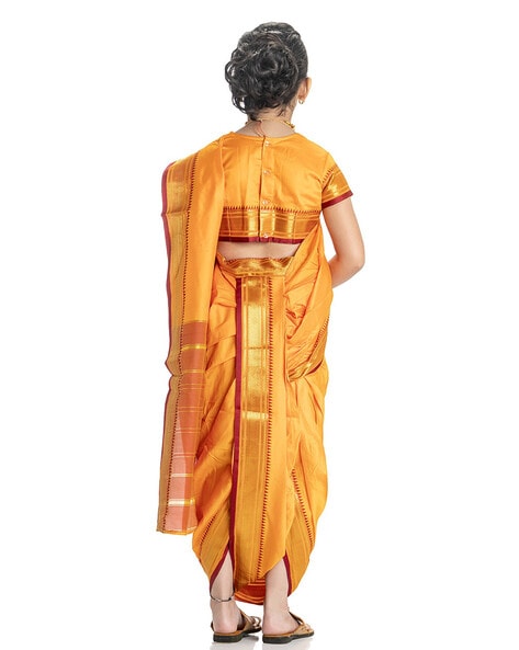 ITSMYCOSTUME Marathi Girl Lavni Saree Costume Dress Folk Dance Nauvari Saree  Set for Kids