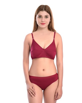 Buy Epoxy Maroon Adujstable Strap Non Padded Bra & Penty Set for Women's  Combo (Pack of-1) at